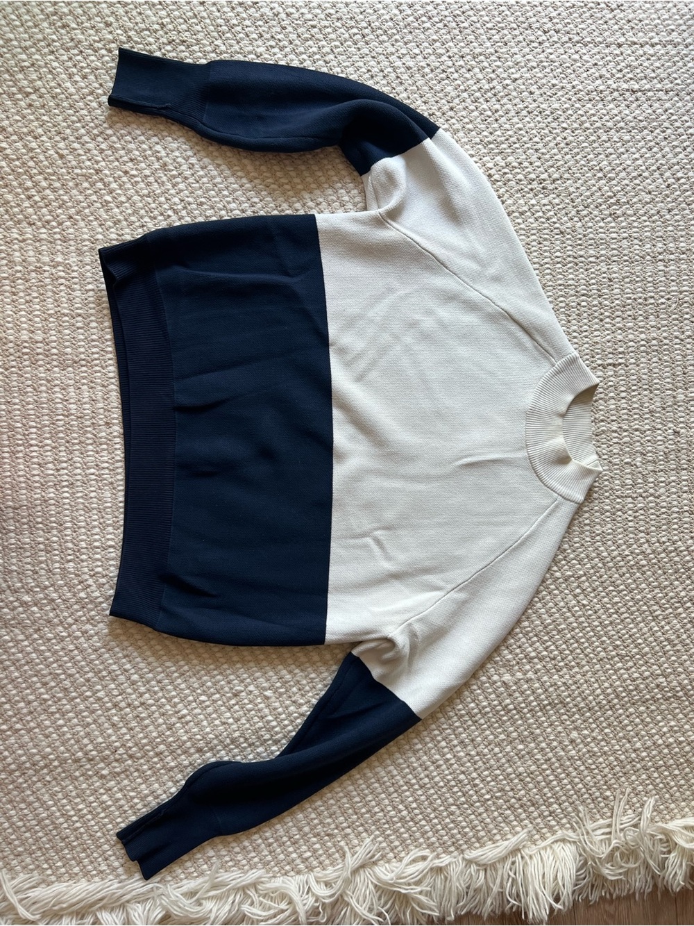 Tory Sport Colorblock Crewneck Sweater in Cream and Navy